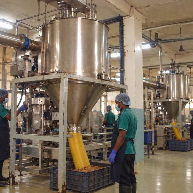 Processing hall: the stainless-steel hoppers